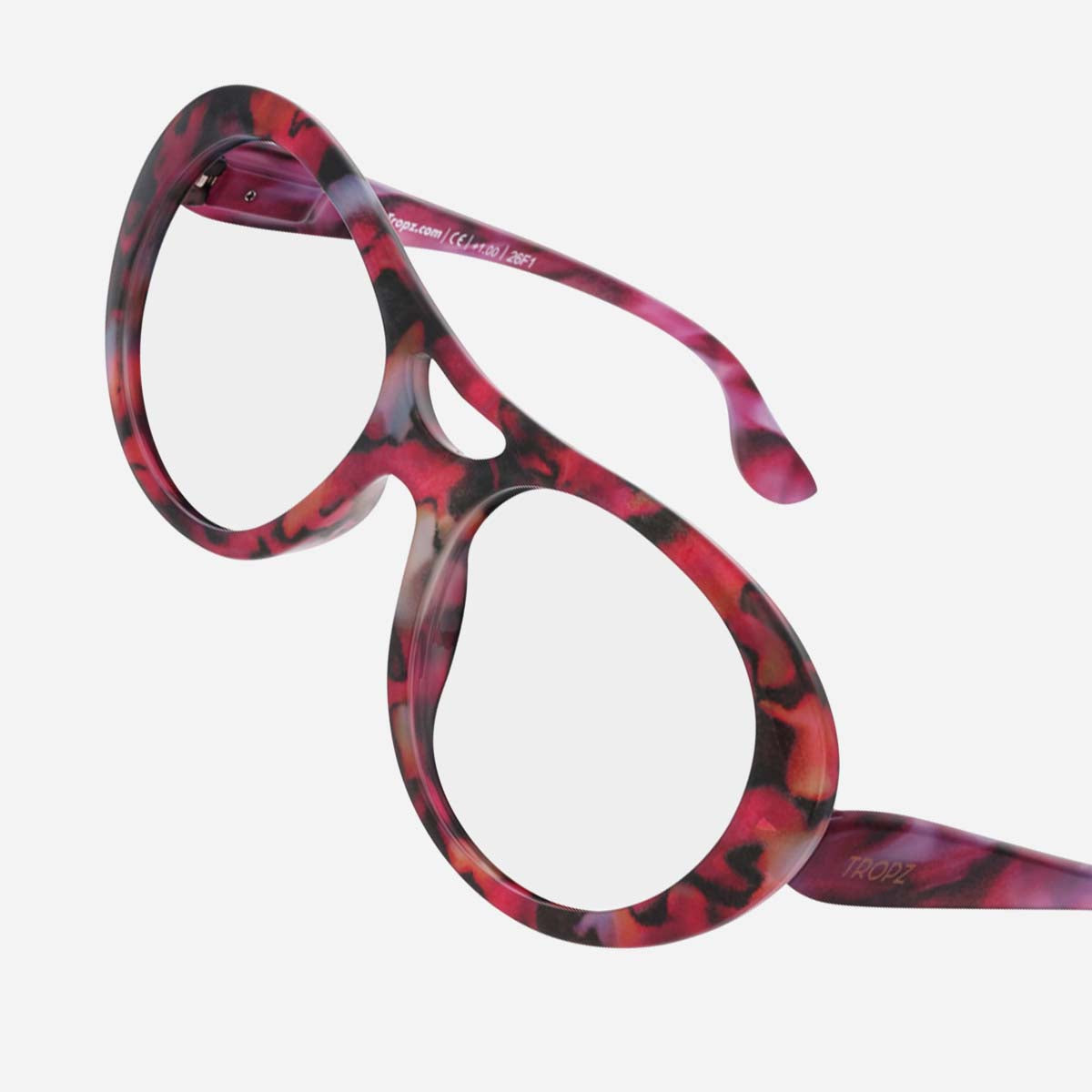 Lunettes de lecture aviateur T52 Aurore, monture écaille rose, rouge et noire, modèle femme