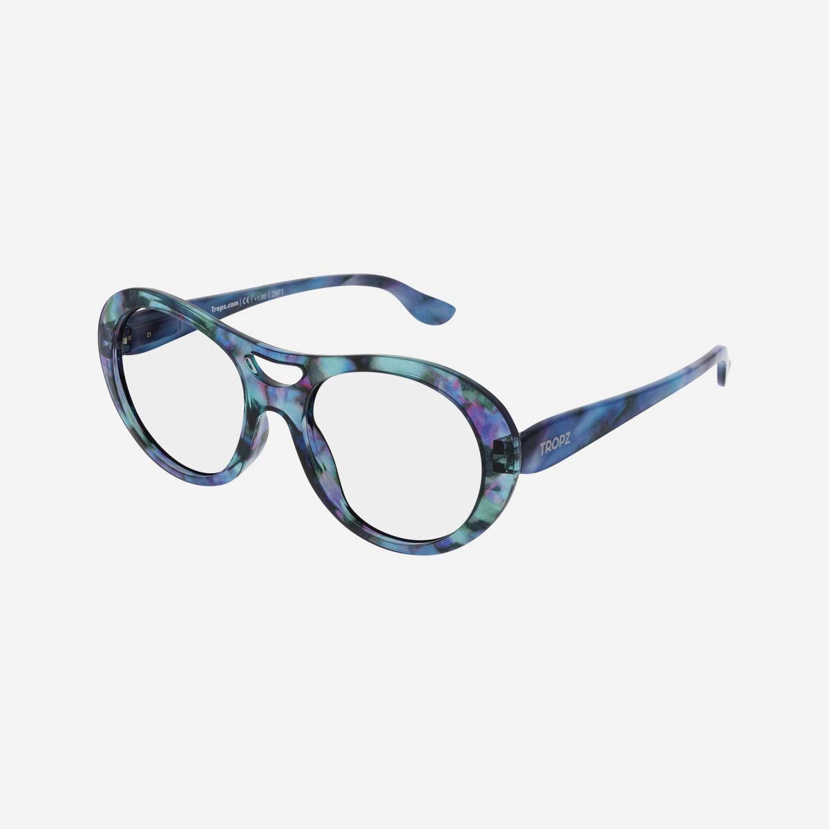 Lunettes de lecture aviateur T52 Mirage, monture effet écaille bleu, vert et violet, modèle femme