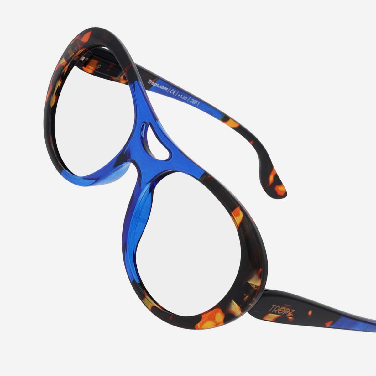 Lunettes de lecture aviateur T52 Ocean, monture bleue et écaille multicolore, modèle femme
