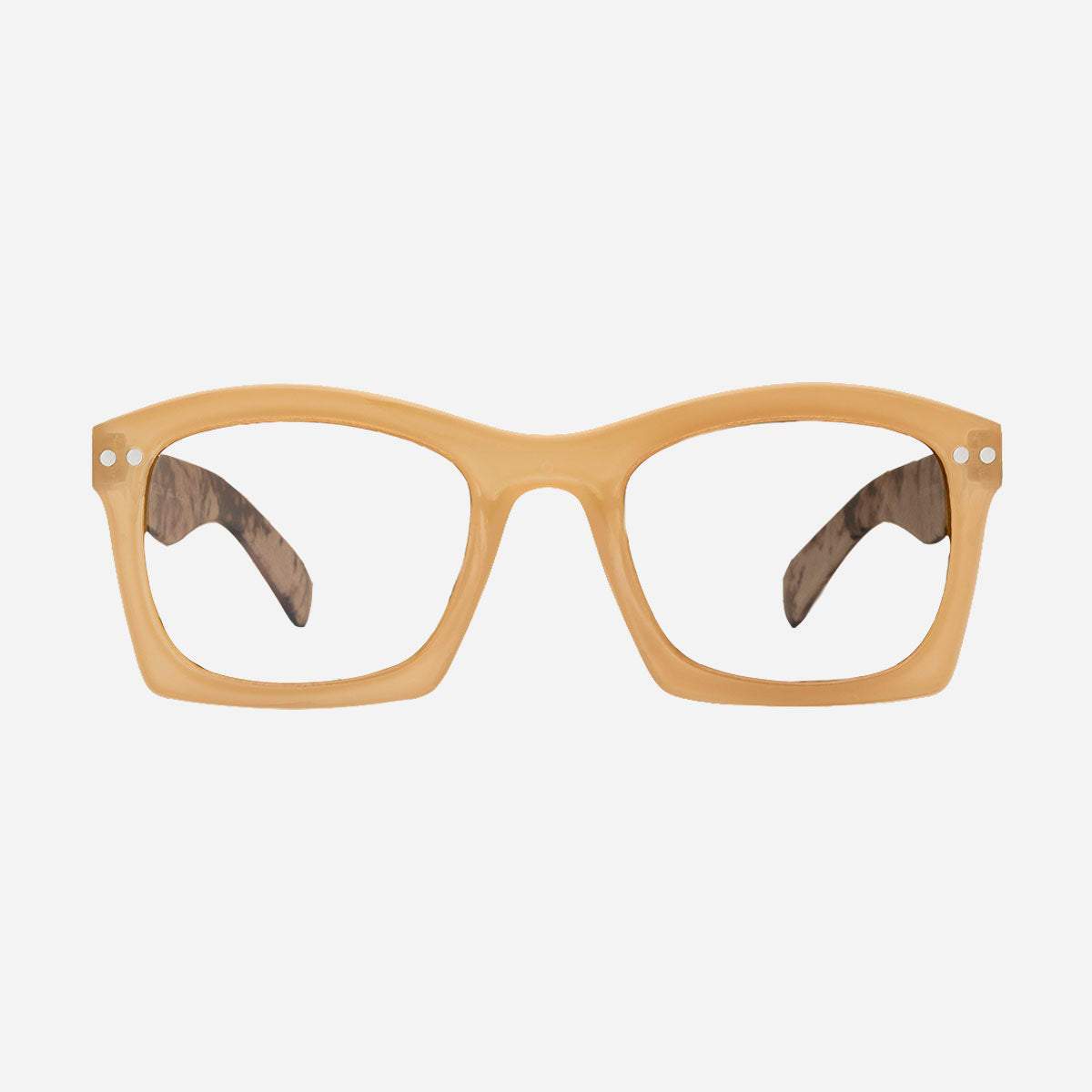 Lunettes de lecture femme rectangulaires oversize, monture beige miel originale pour la presbytie.
