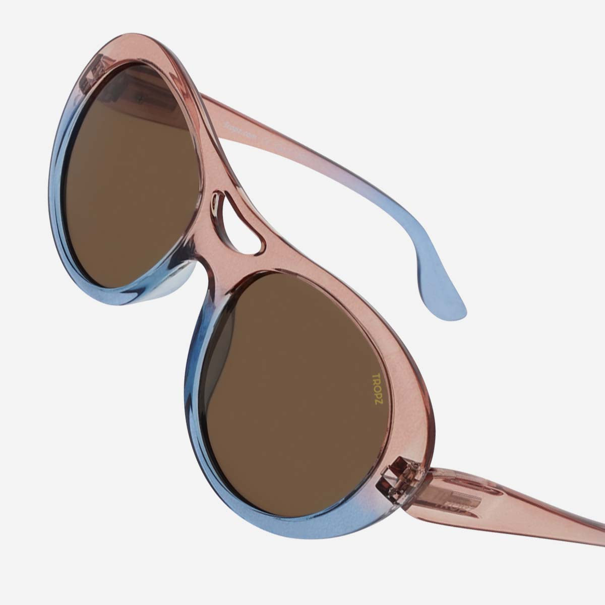Lunettes de soleil polarisées aviateur revisitées, monture rose et bleue, verres bruns, femme