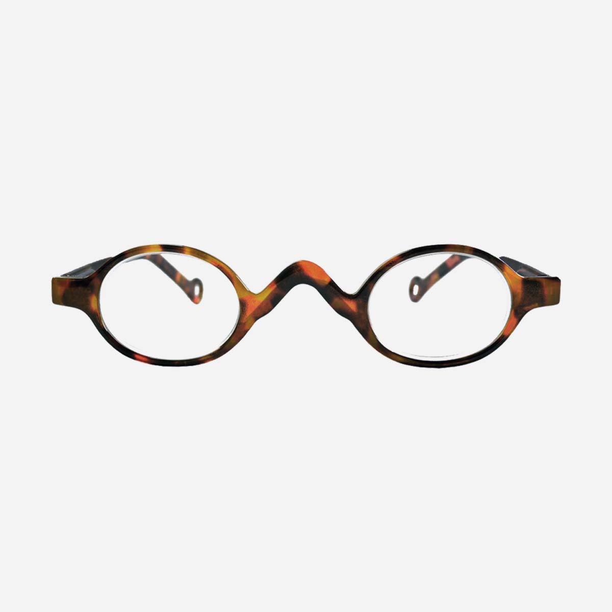 Lunettes de lecture pour presbytie à petite monture ovale écaille, modèle unisexe.
Small oval tortoiseshell reading glasses for presbyopia, unisex style.