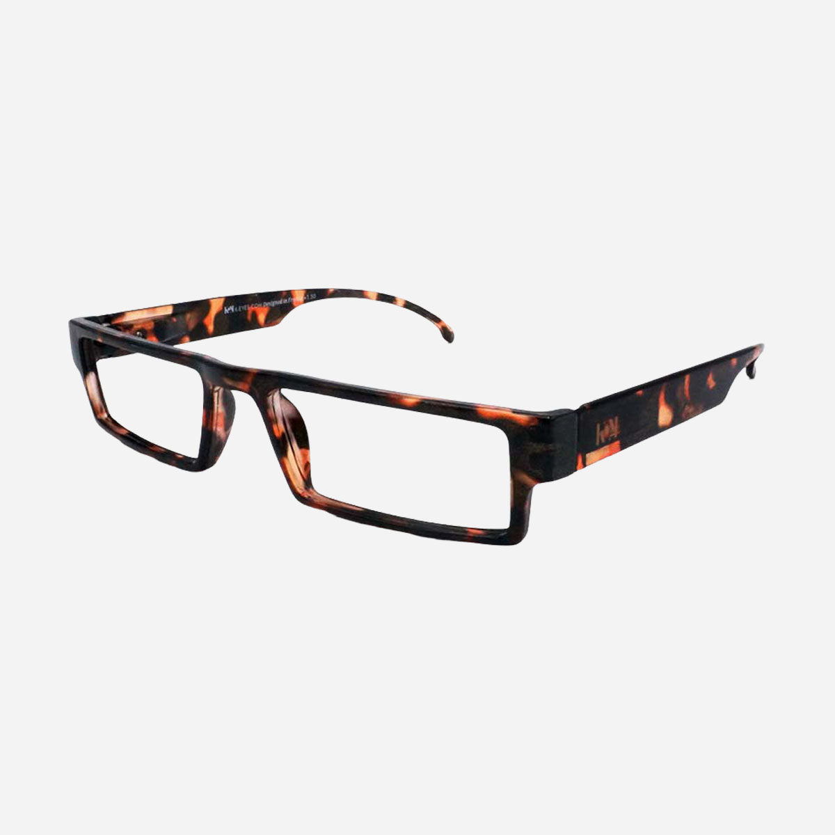 Lunettes de lecture fines bout de nez coloris écaille Turtle, monture rectangulaire légère pour homme et femme.