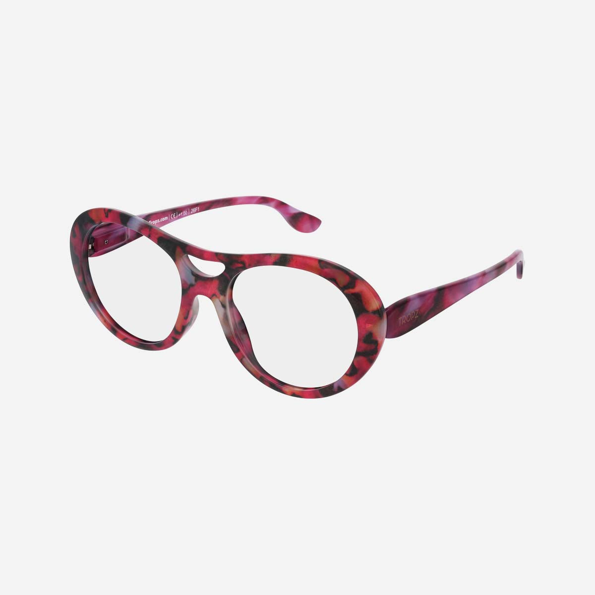 Lunettes de lecture aviateur T52 Aurore, monture écaille rose, rouge et noire, modèle femme