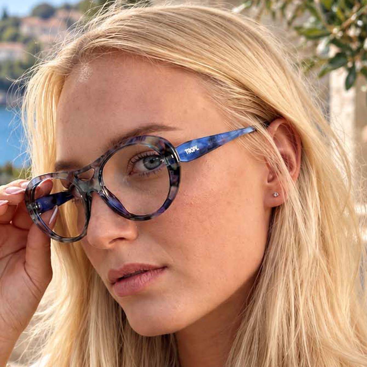 Lunettes de lecture aviateur T52 Mirage, monture effet écaille bleu, vert et violet, modèle femme