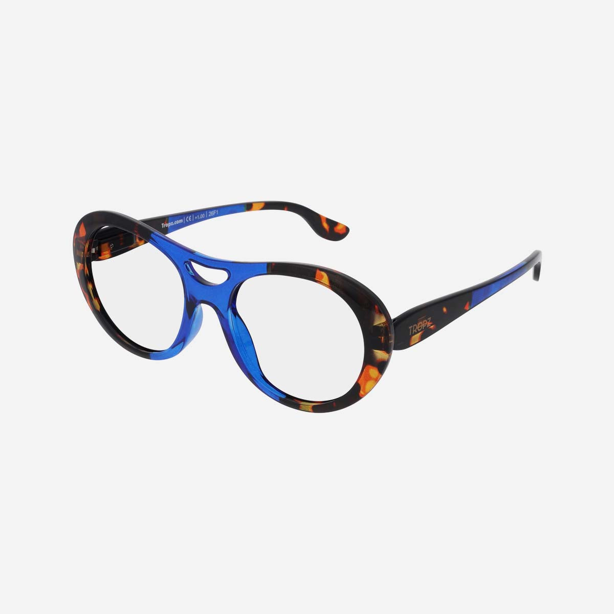 Lunettes de lecture aviateur T52 Ocean, monture bleue et écaille multicolore, modèle femme