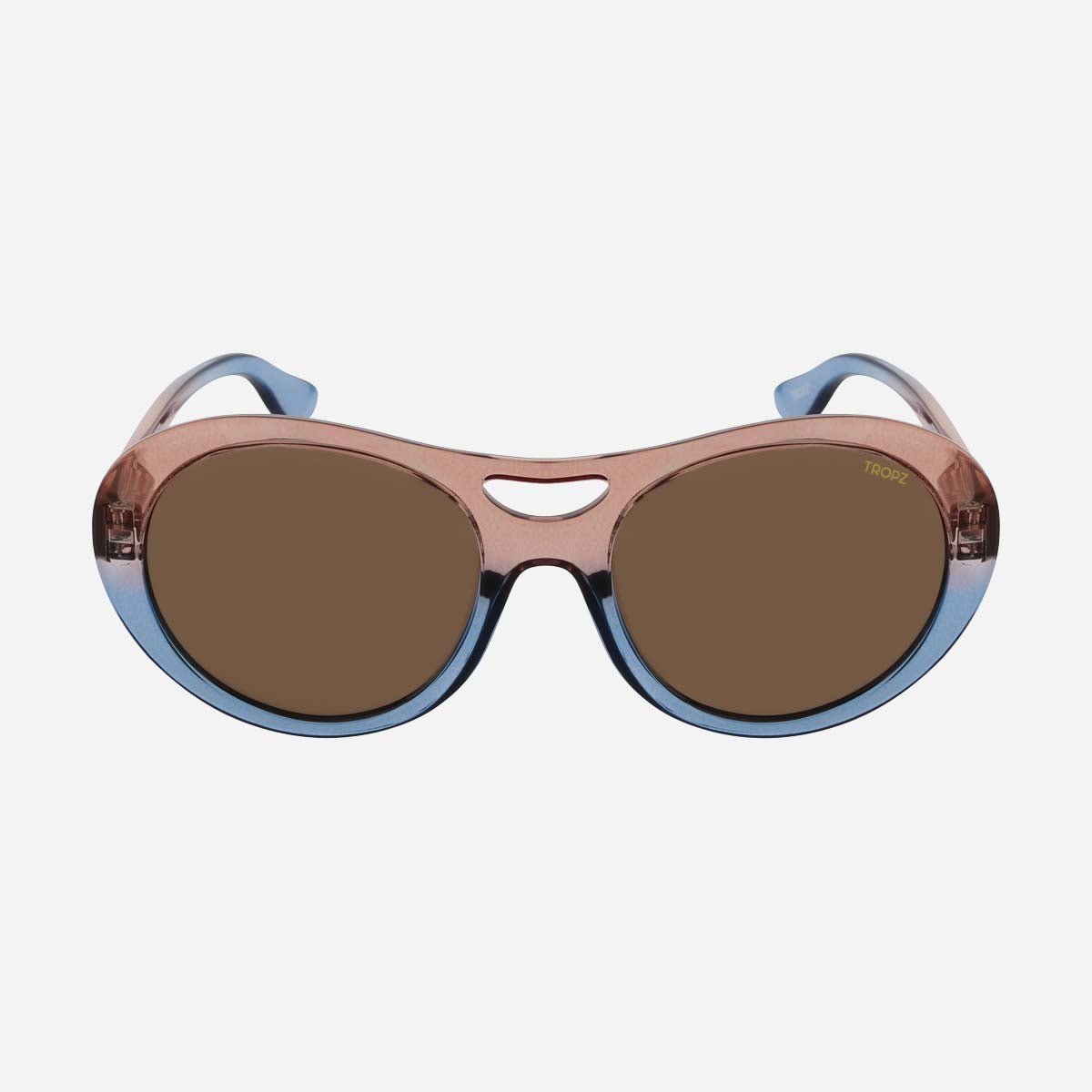 Lunettes de soleil polarisées aviateur revisitées, monture rose et bleue, verres bruns, femme