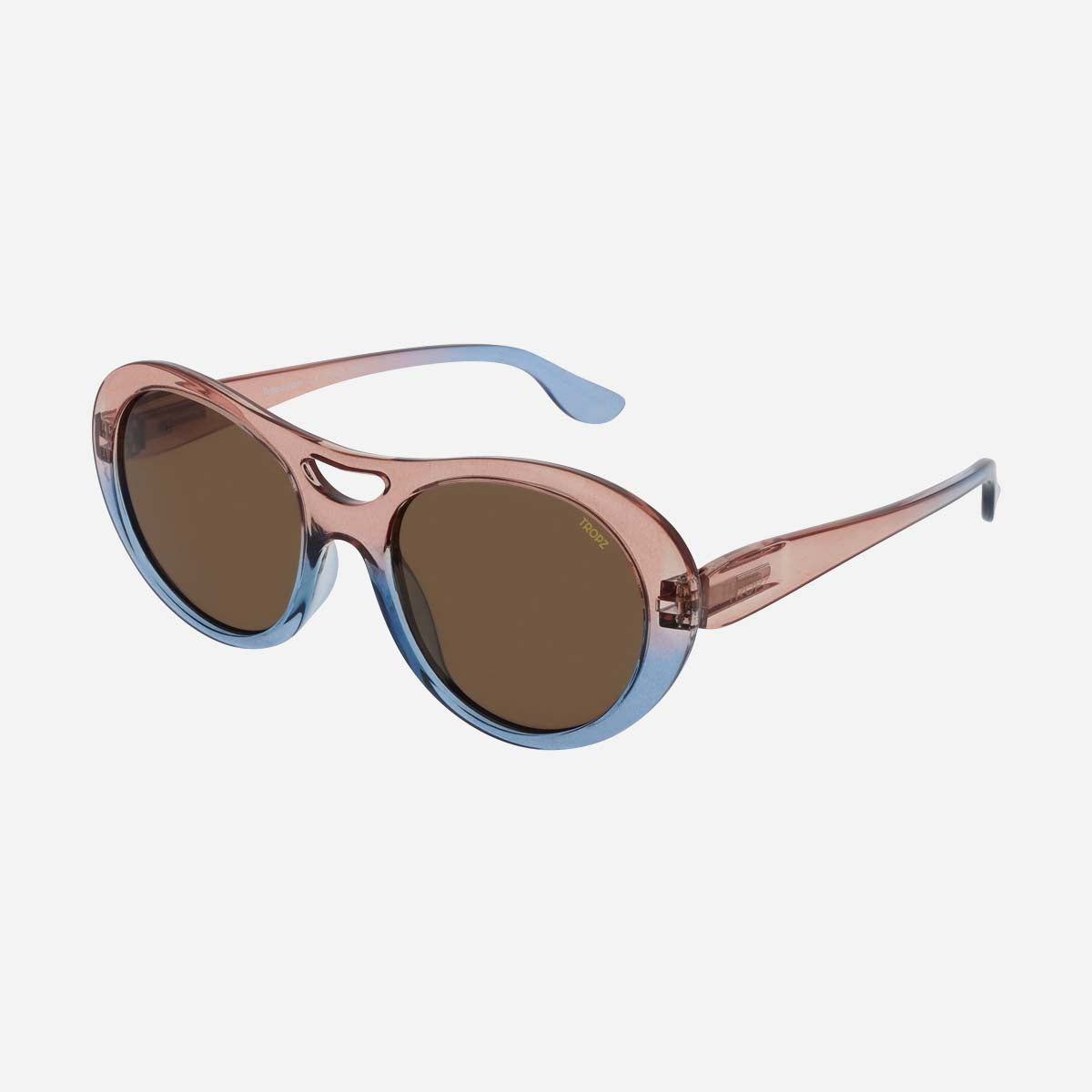 Lunettes de soleil polarisées aviateur revisitées, monture rose et bleue, verres bruns, femme