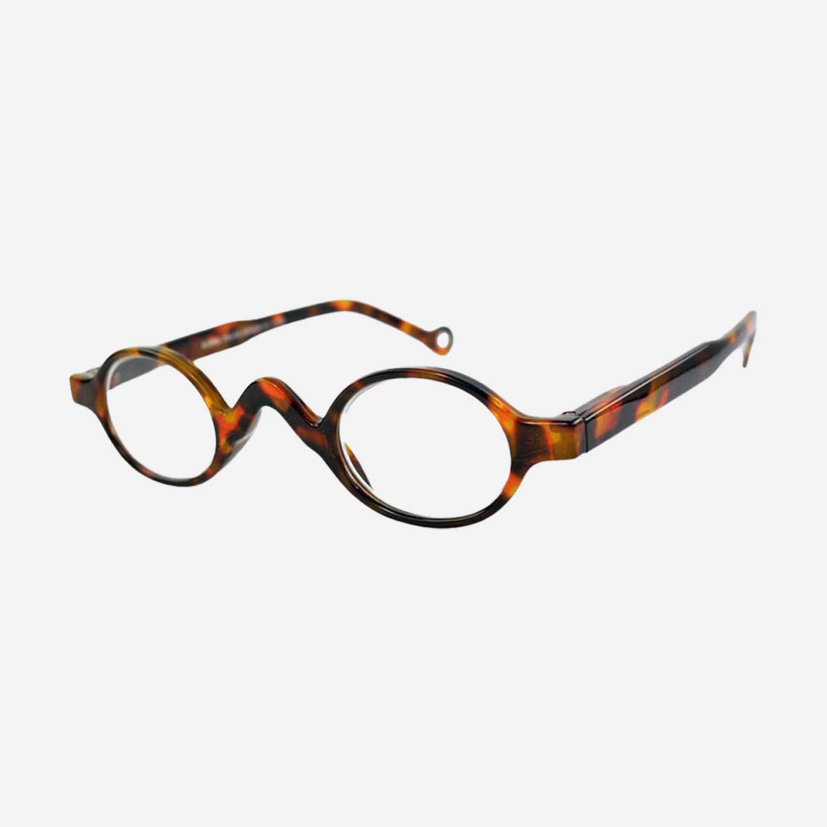 Lunettes de lecture bout de nez ovales écaille pour la presbytie, modèle fin et unisexe.
Oval tortoiseshell reading glasses for presbyopia, slim unisex design.